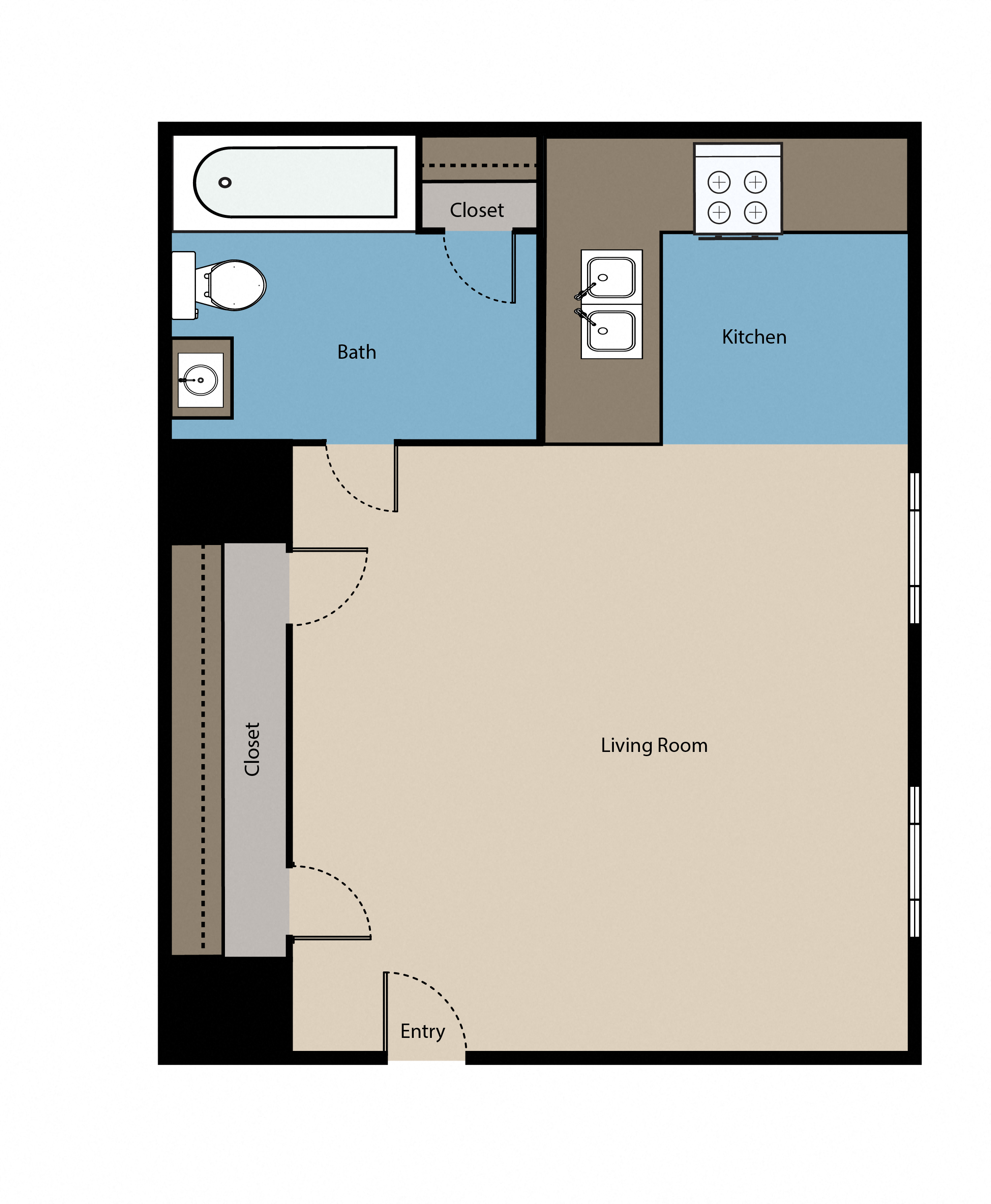Floor plan for studio, 1 bath, 450 sqft